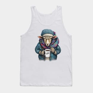 Sheep wearing a jacket holding a cup coffee Tank Top